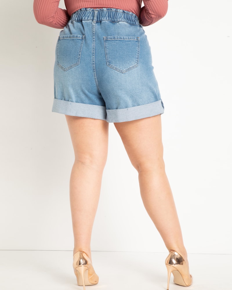 Elastic Waistband Shorts with Pleat Detail Medium Wash